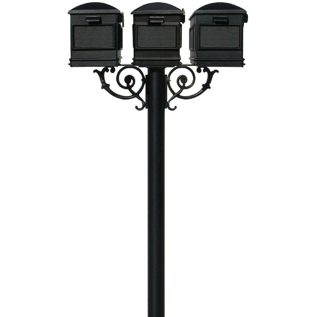 QualArc Hanford TRIPLE Mailbox Post System Scroll Support Cast Aluminum with Lewiston Mailboxes