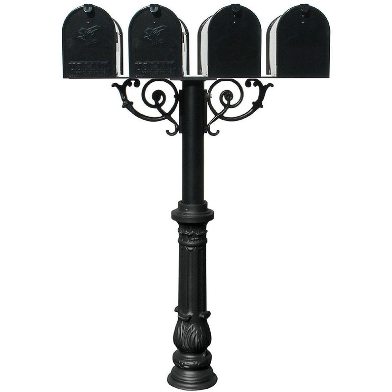 QualArc Hanford QUAD Mailbox Post System Scroll Support and E1 Economy Rural Mailboxes and Mounting Plate