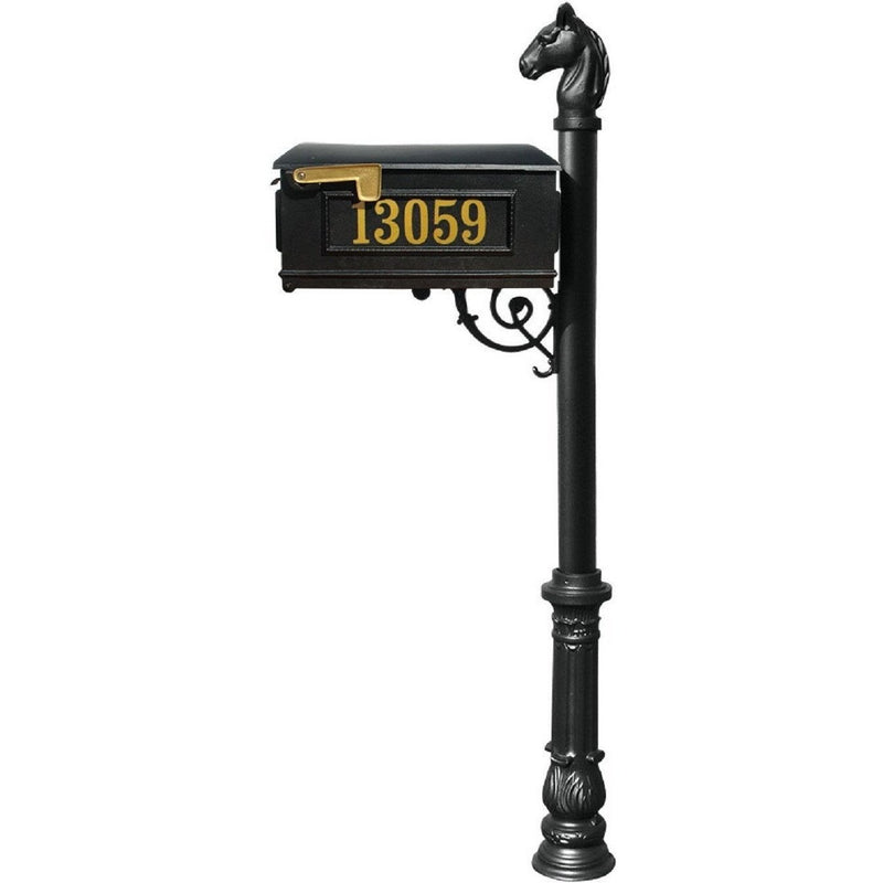 QualArc Personalized Lewiston Equine Mailbox Collection with Post Support Brace Base Cast Aluminum