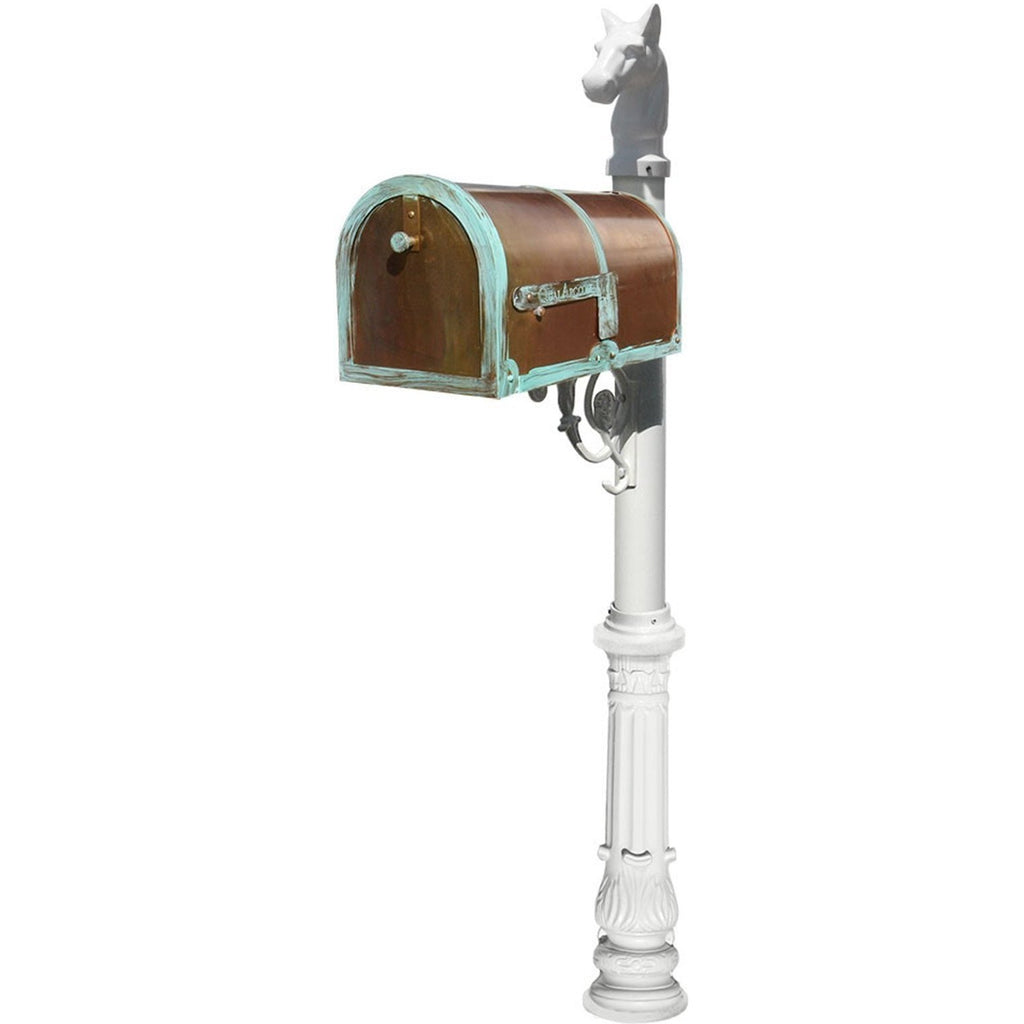 QualArc Provincial Collection Brass Mailbox with Ornate Post, Antiqued Patina