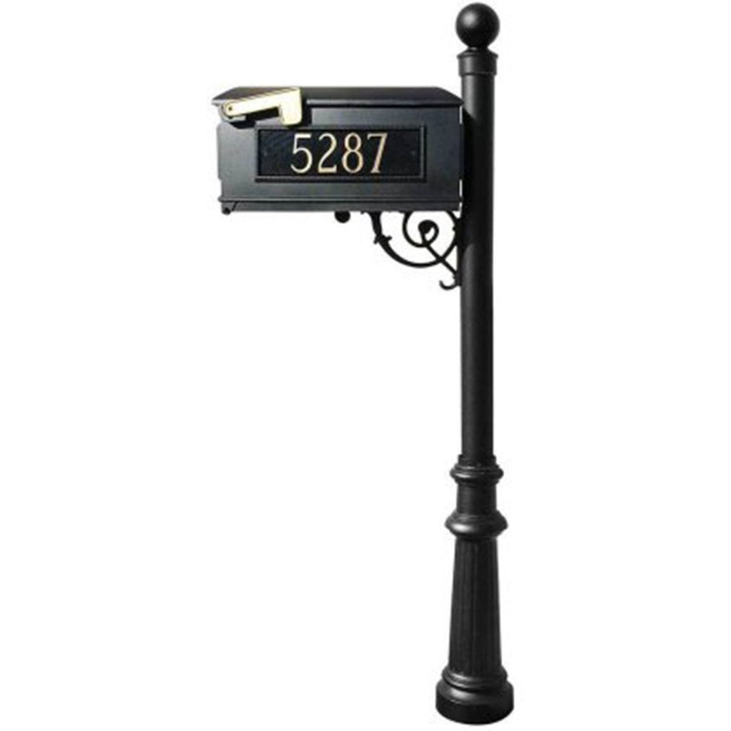 QualArc Personalized Lewiston Complete Mailbox Post with Fluted Base & Ball with 3 Address Plaques