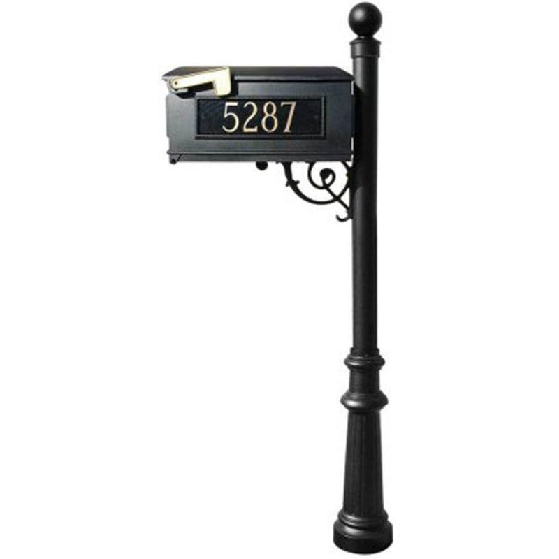 QualArc Personalized Lewiston Complete Mailbox Post with Fluted Base & Ball with 3 Address Plaques