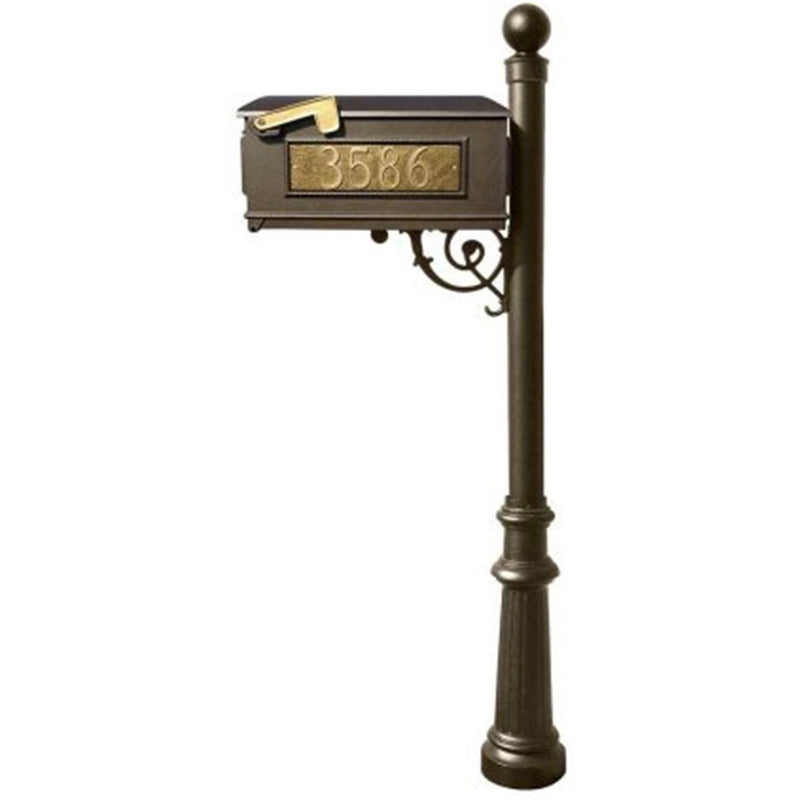 QualArc Personalized Lewiston Complete Mailbox Post with Fluted Base & Ball with 3 Address Plaques