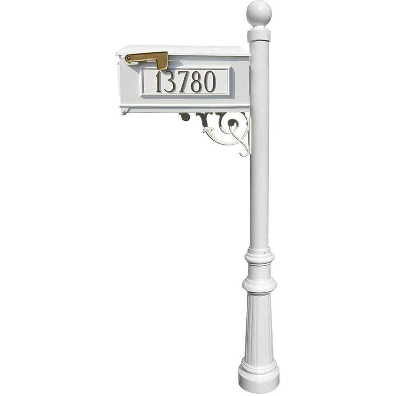 QualArc Personalized Lewiston Complete Mailbox Post with Fluted Base & Ball with 3 Address Plaques