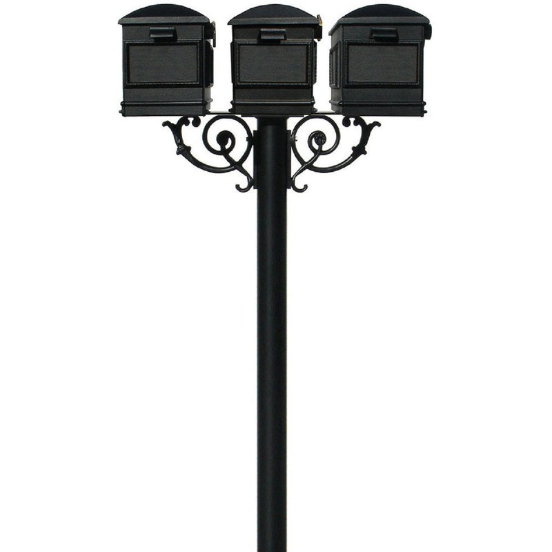 QualArc Hanford TRIPLE Mailbox Post System Scroll Support Cast Aluminum with Lewiston Mailboxes