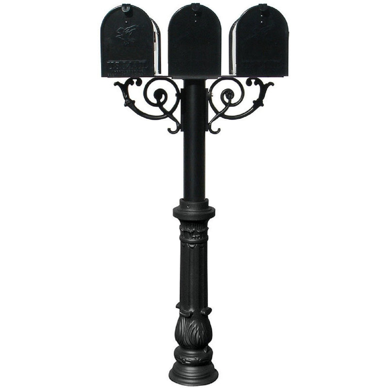 QualArc Hanford TRIPLE Mailbox Post System with Scroll Supports Cast Aluminum