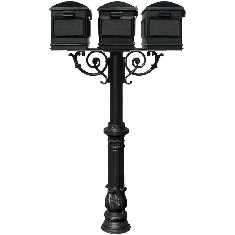 QualArc Hanford TRIPLE Mailbox Post System Scroll Support Cast Aluminum with Lewiston Mailboxes