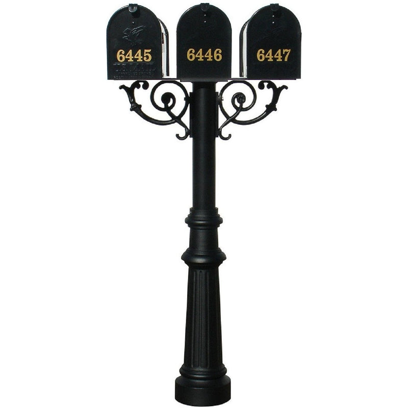 QualArc Hanford TRIPLE Mailbox Post System with Scroll Supports Cast Aluminum