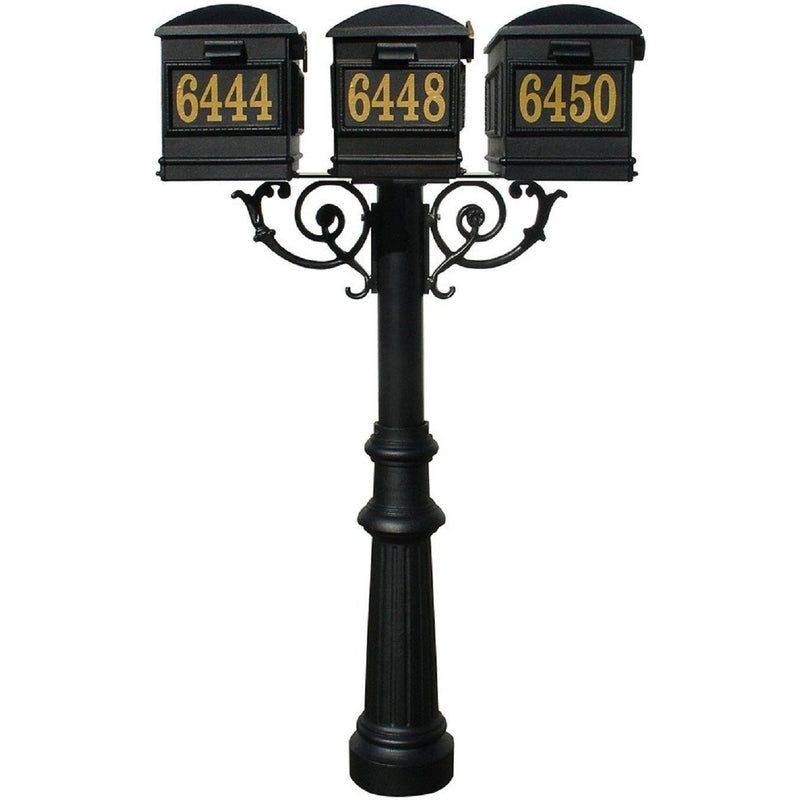 QualArc Hanford TRIPLE Mailbox Post System Scroll Support Cast Aluminum with Lewiston Mailboxes