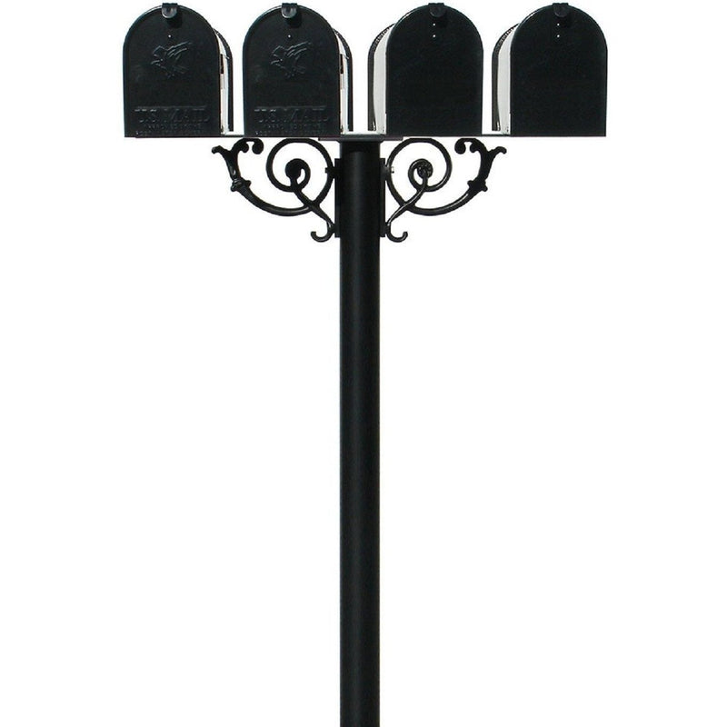 QualArc Hanford QUAD Mailbox Post System Scroll Support and E1 Economy Rural Mailboxes and Mounting Plate
