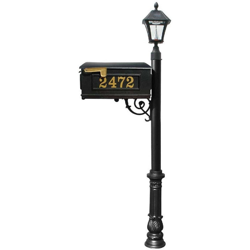 QualArc Personalized Lewiston Mailbox Post Cast Aluminum and Bayview Solar Lamp