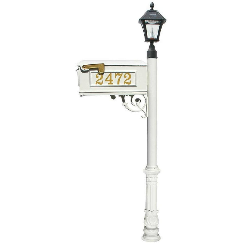QualArc Personalized Lewiston Mailbox Post Cast Aluminum and Bayview Solar Lamp