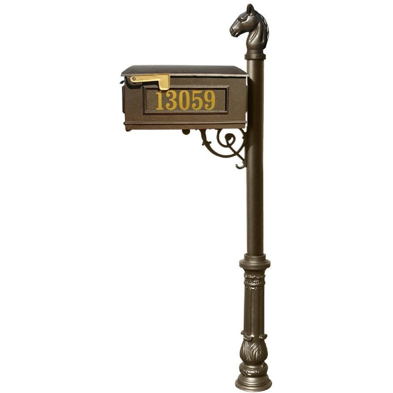 QualArc Personalized Lewiston Equine Mailbox Collection with Post Support Brace Base Cast Aluminum