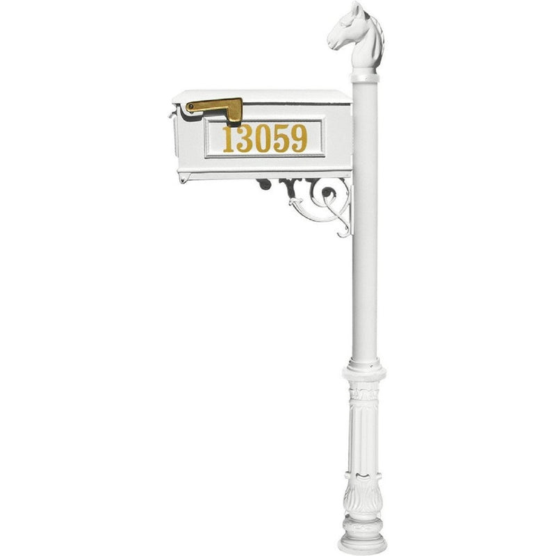 QualArc Personalized Lewiston Equine Mailbox Collection with Post Support Brace Base Cast Aluminum
