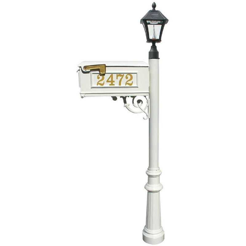 QualArc Personalized Lewiston Mailbox and Bayview Solar Lamp Cast Aluminum
