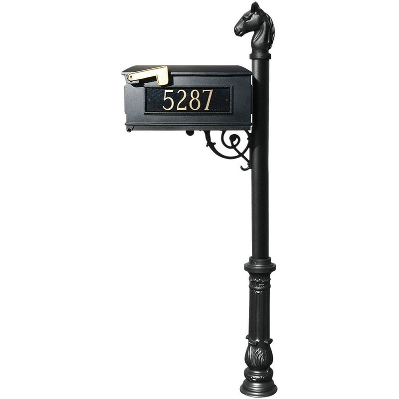QualArc Personalized Lewiston Equine Complete Post Mailbox System with Ornate Base