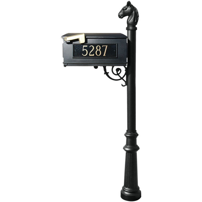 QualArc Personalized Lewiston Equine Complete Mailbox Post System with Fluted Base