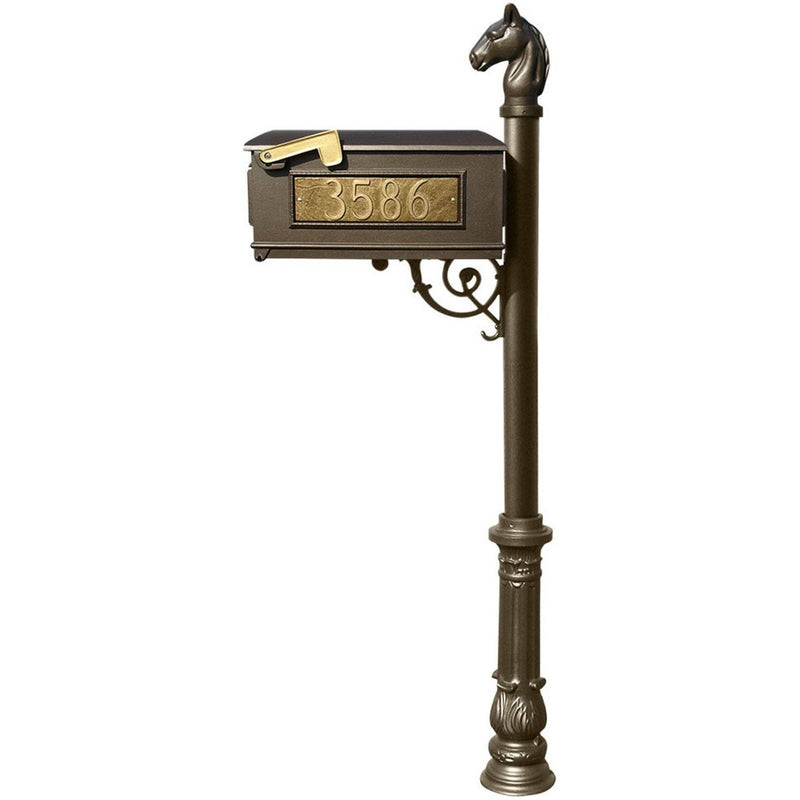 QualArc Personalized Lewiston Equine Complete Post Mailbox System with Ornate Base