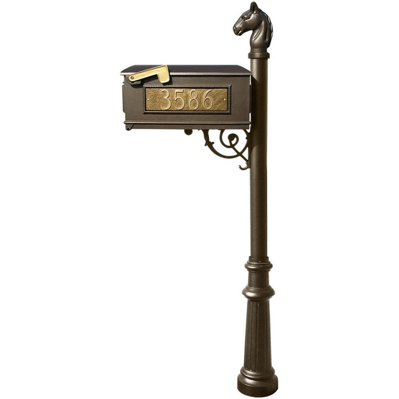 QualArc Personalized Lewiston Equine Complete Mailbox Post System with Fluted Base