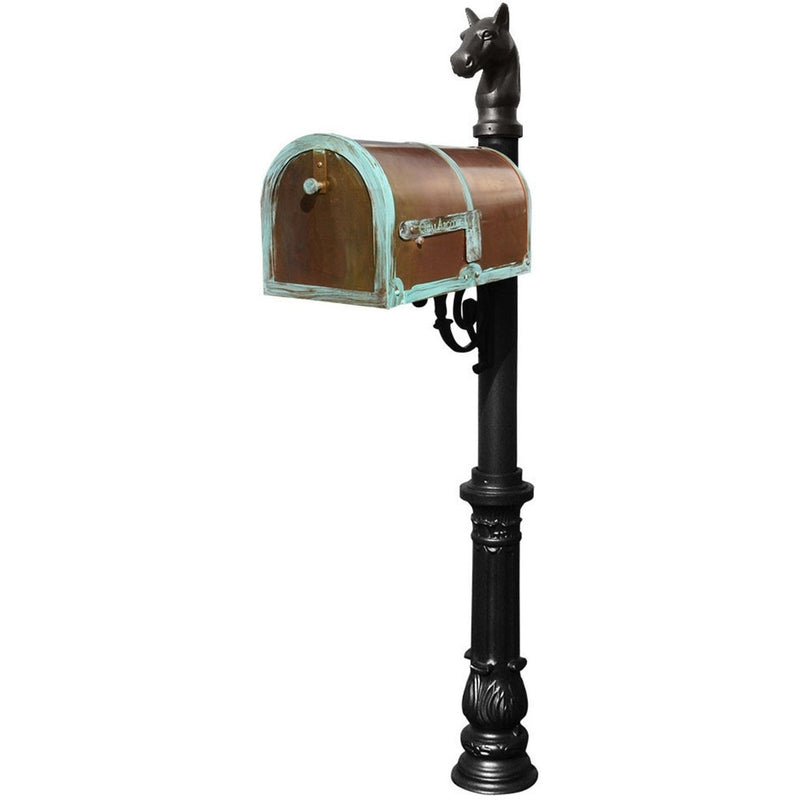 QualArc Provincial Collection Brass Mailbox with Ornate Post, Antiqued Patina