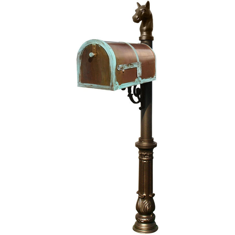 QualArc Provincial Collection Brass Mailbox with Ornate Post, Antiqued Patina