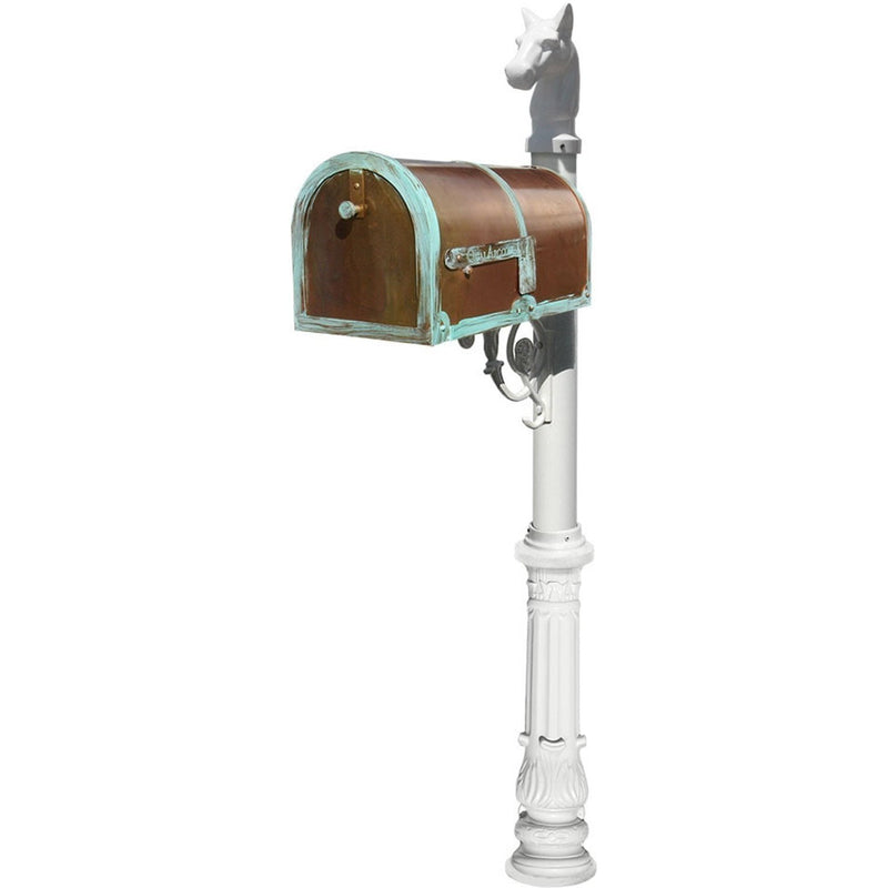 QualArc Provincial Collection Brass Mailbox with Ornate Post, Antiqued Patina