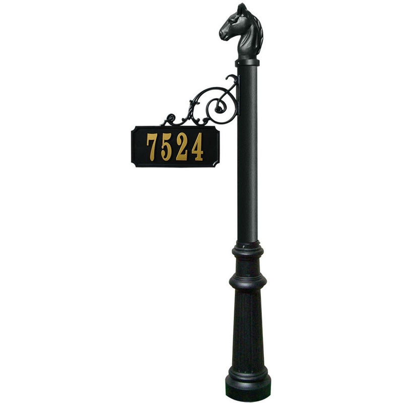 QualArc Scroll Mount Address Post with Decorative Base & Horsehead Finial