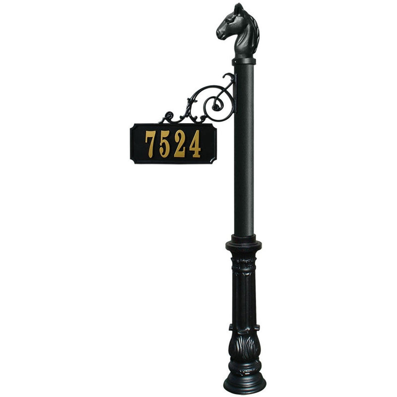QualArc Scroll Mount Address Post with Decorative Base & Horsehead Finial